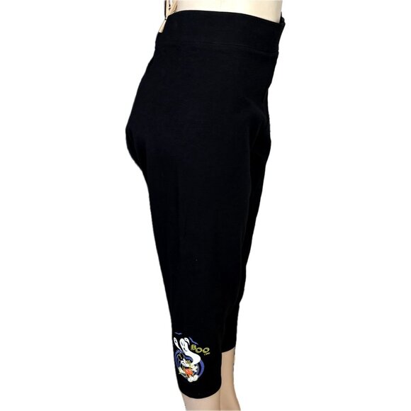 Disney +4 Black Stretch Waist Mickey Bats-Ghost Graphics Cotton Crop Leggings - Picture 3 of 7